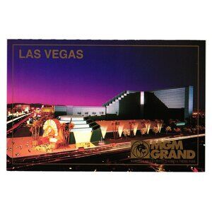 MGM Grand Evening Lights Hotel Casino Vintage Postcard Vegas Strip Gambling